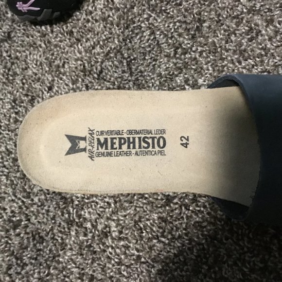 Mephisto 42 Women Blue Nubuck Leather Mule Sandal Wedge 2.5" Heel Size 10 - Picture 12 of 12